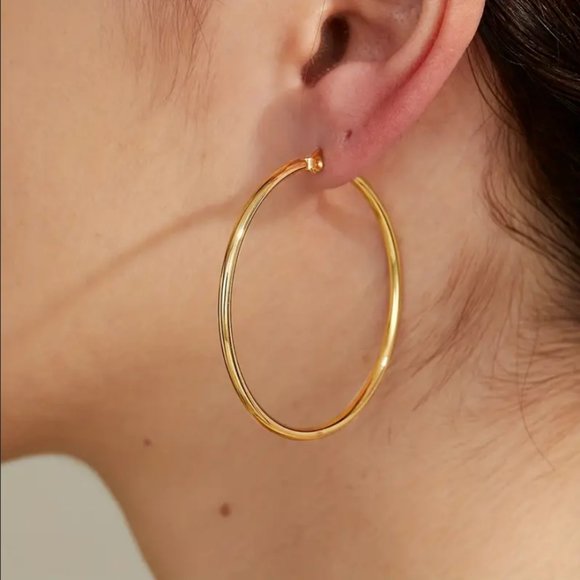 14K Gold Large Thin Hoop Earrings Womens 1.75" Round Hoops 14 K Silver Jewelry - Picture 1 of 7